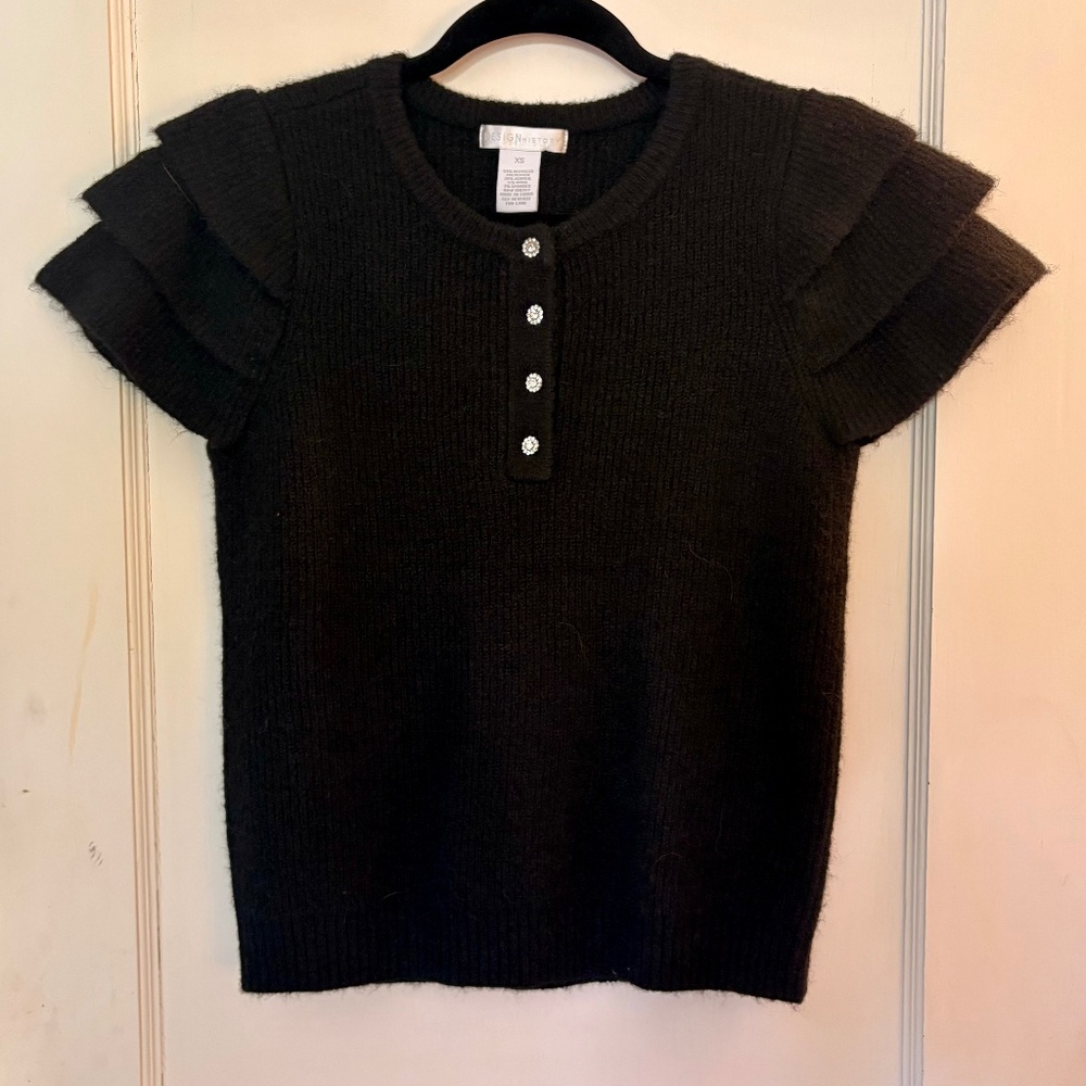 Design History, Black, Ruffle Sleeve Sweater, Size XS